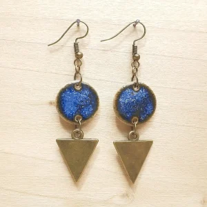 Boucles d'oreilles Joe, en grès émaillé, bleues