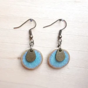 Boucles d'oreilles Luna, rondes et féminines, en grès émaillé, vertes